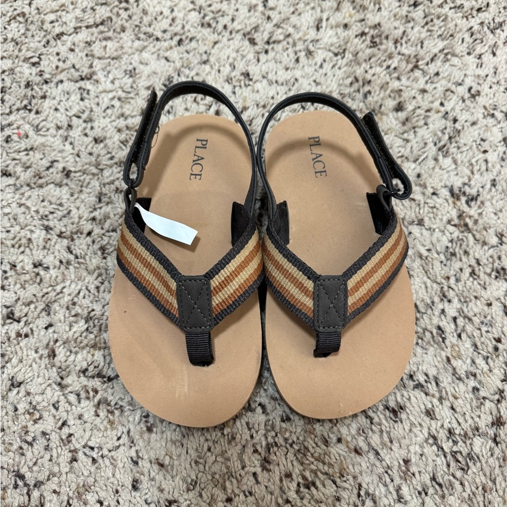 The Children's Place Tan and Brown Striped Toddler Flip Sandals